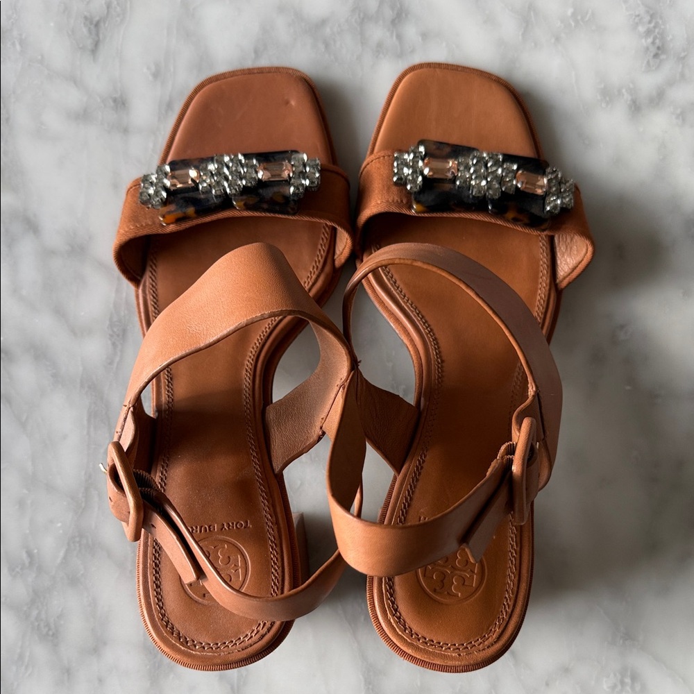 Tory Burch Brown Sandals with Embellished Strap